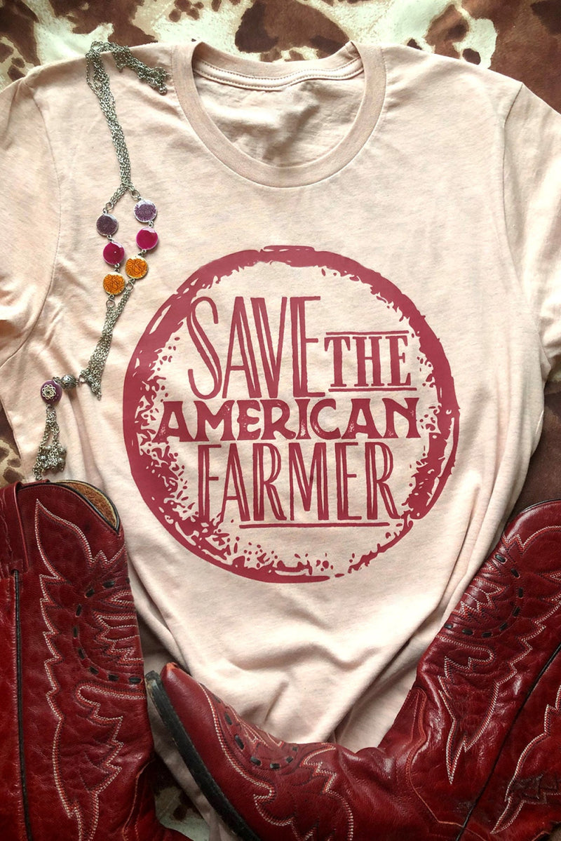Khaki SAVE THE AMERICAN FARMER Graphic Print Tee