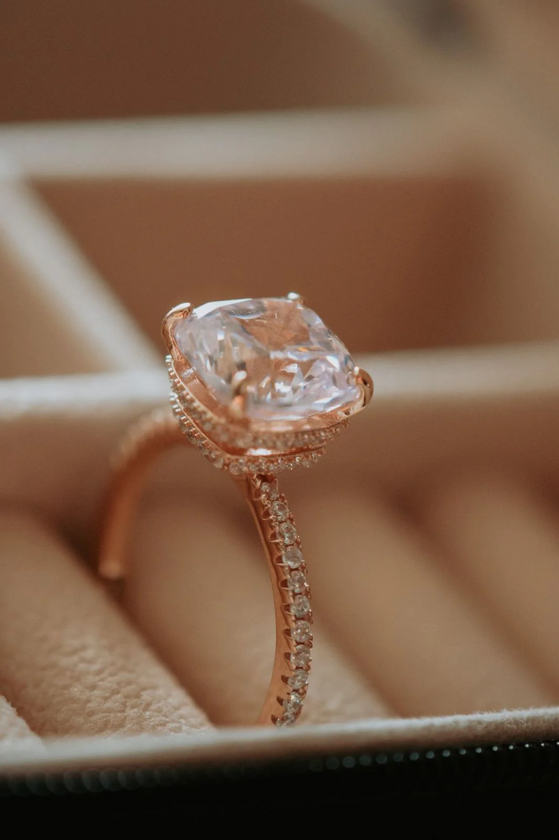 Ariah 4-Prong Cushion Cut Rose Quartz in Rose Gold Plating Ring