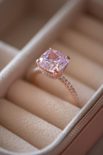 Ariah 4-Prong Cushion Cut Rose Quartz in Rose Gold Plating Ring